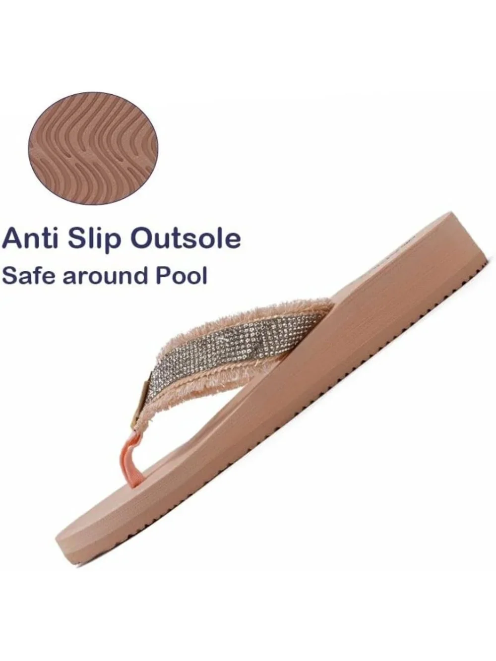 Women's Gemstone Nude Comfortable Flip Flops Summer Casual Beach Thong Sandals